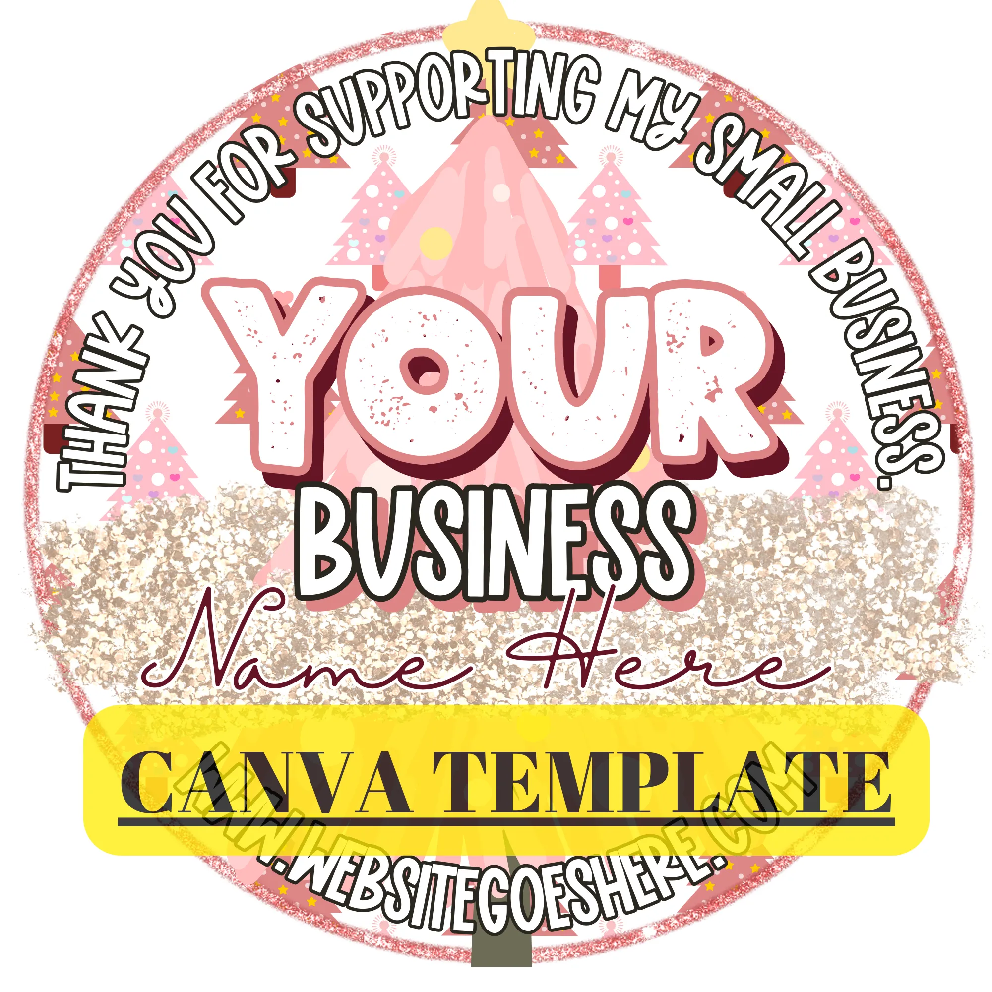 Pink Christmas Tree Thank You Circle - Canva Template