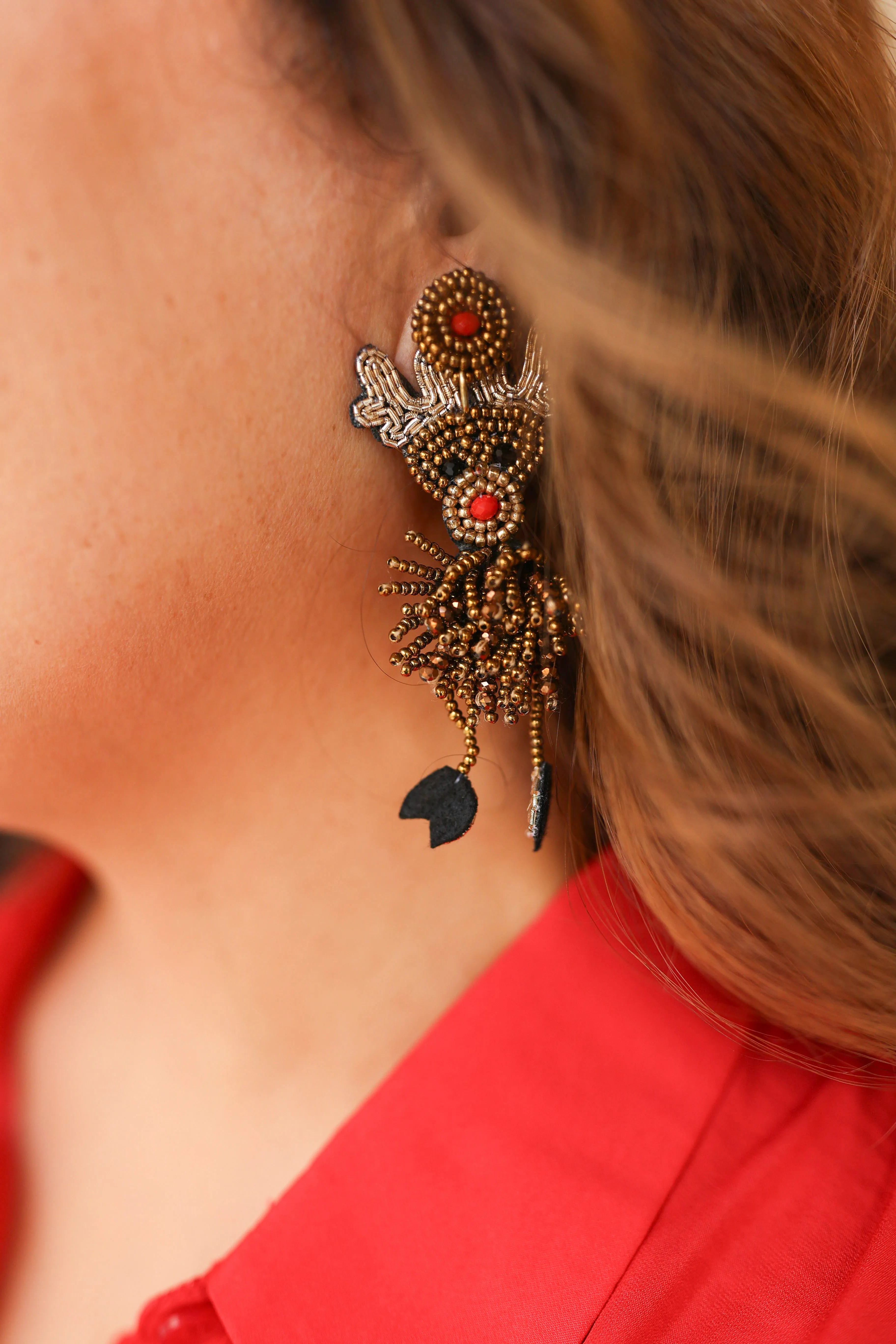 Pompom Reindeer Earrings