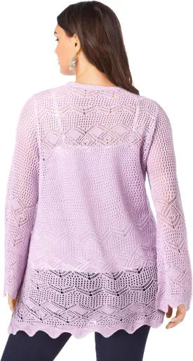 Roaman's Women's Plus Size Bell Sleeve Pointelle Cardigan