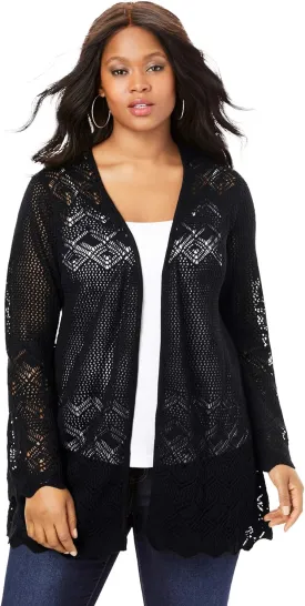 Roaman's Women's Plus Size Bell Sleeve Pointelle Cardigan