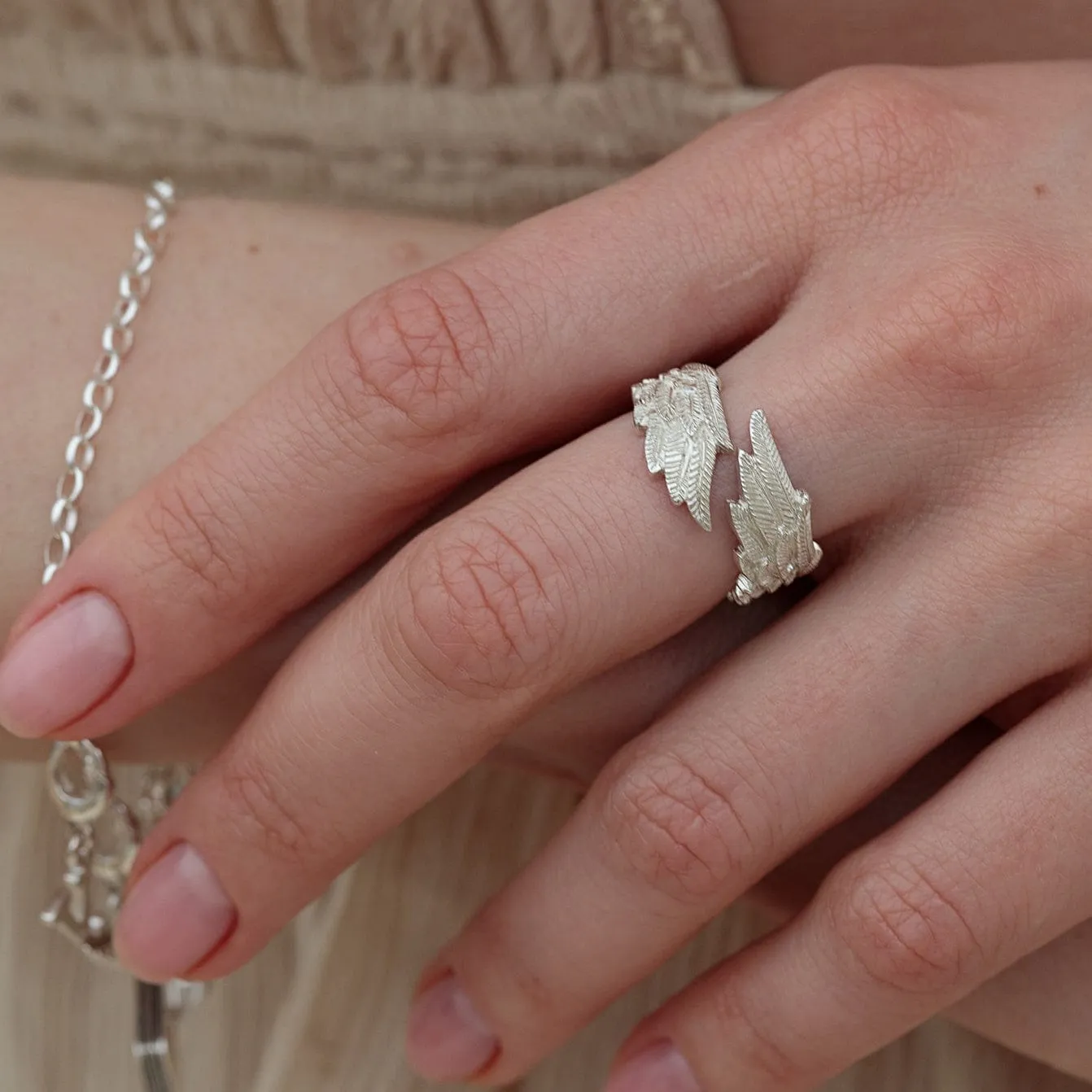 Silver Angel Wing Hug Ring