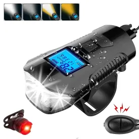 SMAXElite™ LED Rechargeable Bicycle Headlight   Odometer/Speedometer Set: Front/Rear/Horn