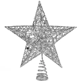 Star Tree Topper - Christmas Glitter Star Ornament Treetop Decoration (Silver)