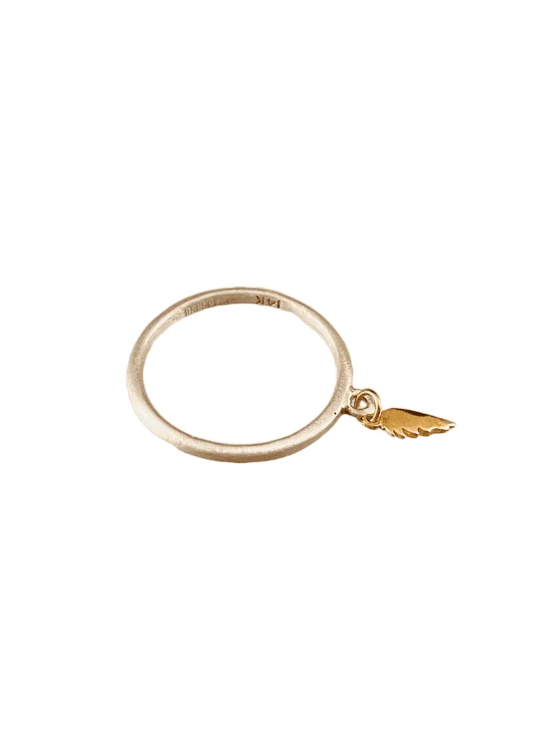 Sterling & 14K Gold Tiny Angel Wing Charm Ring