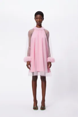TULLE BOAT NECK MIDI DRESS