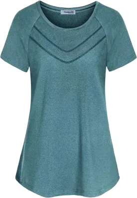 Vindery Women Quick-Dry Line Decor Front Yoga Workout Shirts Athletic Gym Loose Fit Tops