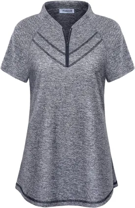 Vindery Women Quick-Dry Line Decor Front Yoga Workout Shirts Athletic Gym Loose Fit Tops