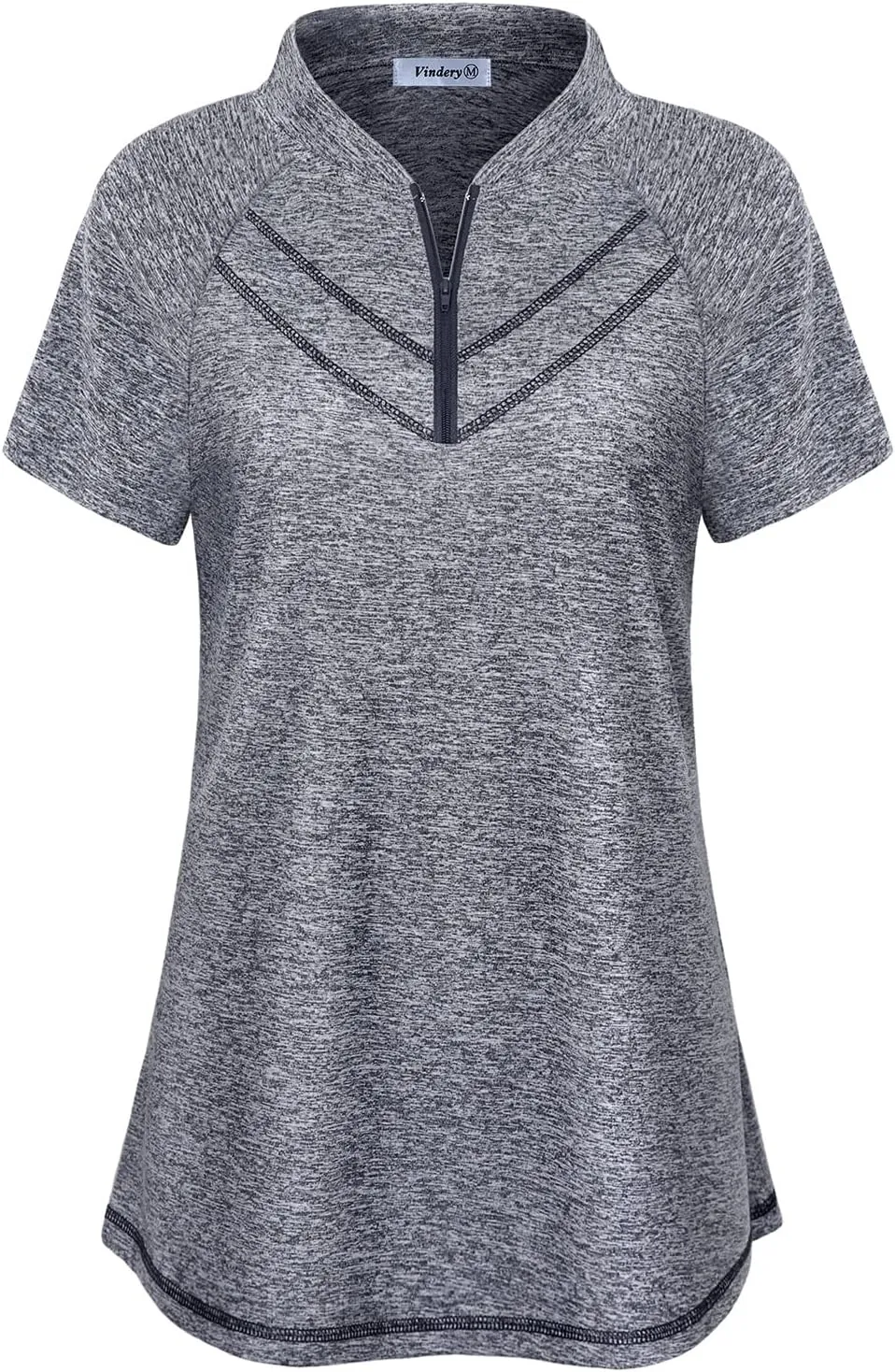 Vindery Women Quick-Dry Line Decor Front Yoga Workout Shirts Athletic Gym Loose Fit Tops