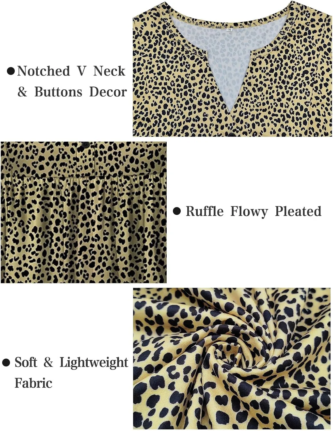 VISLILY Womens-Plus-Size-Henley-Shirts Casual V Neck Summer Short Sleeve Tops Cute Buttons Decor Blouses Flowy Pleated Tunics