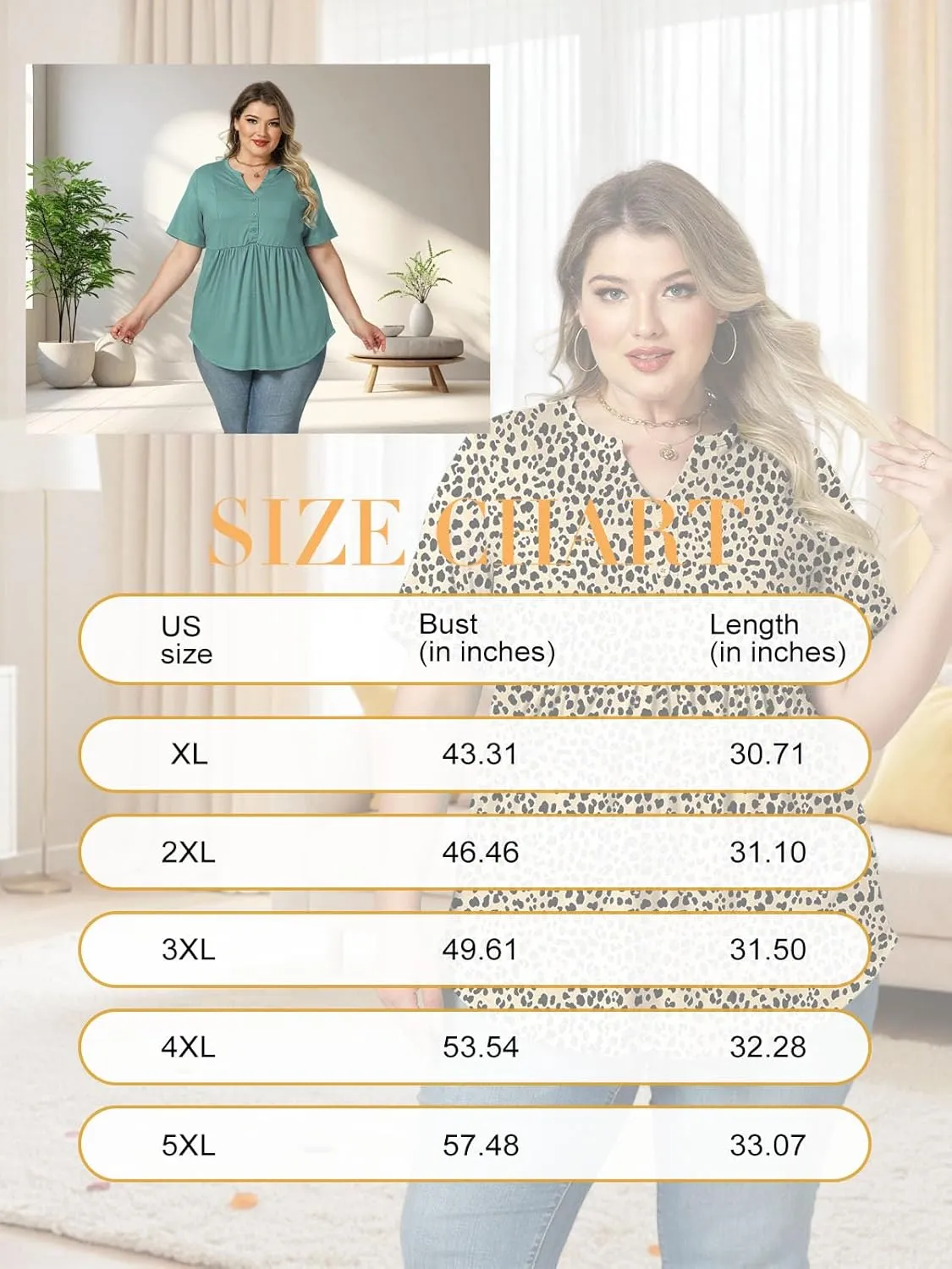 VISLILY Womens-Plus-Size-Henley-Shirts Casual V Neck Summer Short Sleeve Tops Cute Buttons Decor Blouses Flowy Pleated Tunics