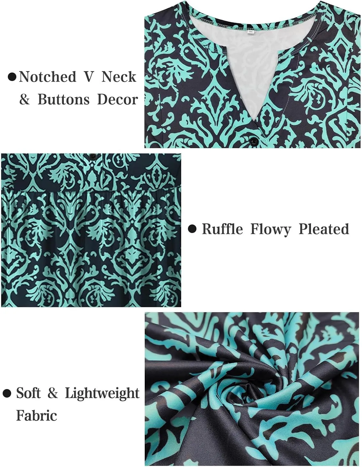 VISLILY Womens-Plus-Size-Henley-Shirts Casual V Neck Summer Short Sleeve Tops Cute Buttons Decor Blouses Flowy Pleated Tunics