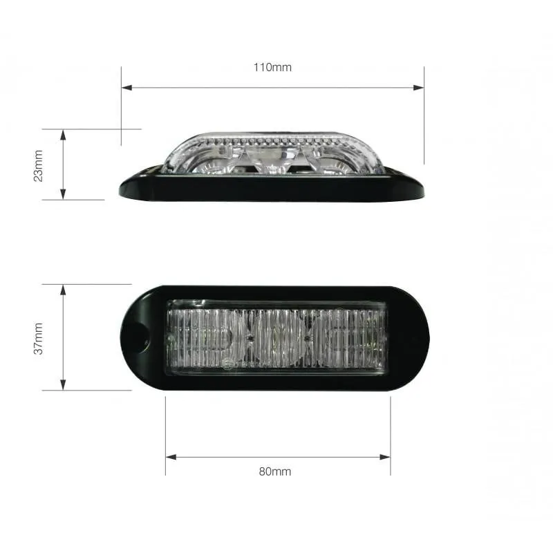 Warning Light Amber 3 LED 12/24V 180 degree Multipattern