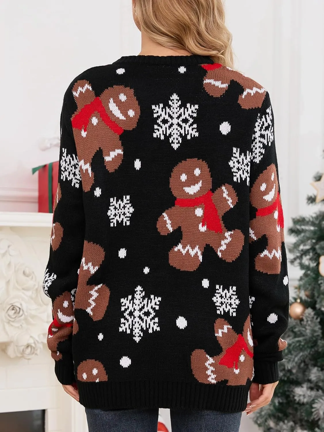 YIJIU Ugly Christmas Sweaters for Women Holiday Funny Novelty Reindeer Long Sleeve Knitted Pullover Sweater Top