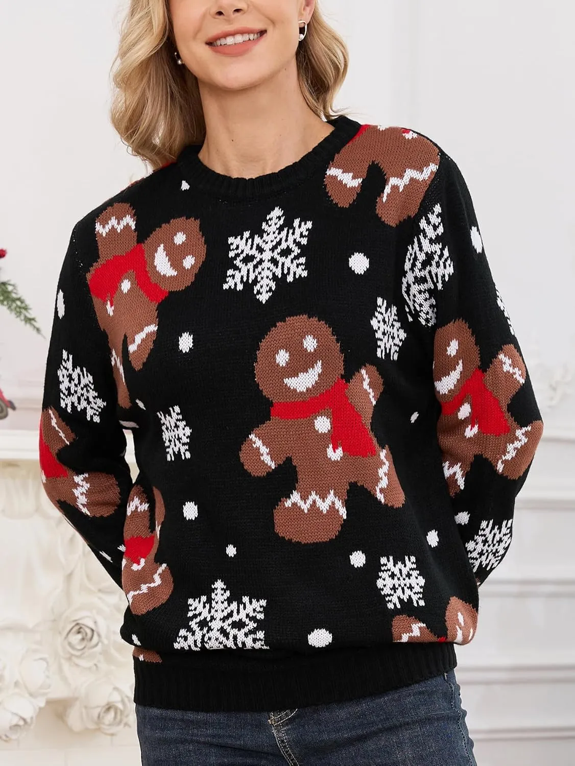 YIJIU Ugly Christmas Sweaters for Women Holiday Funny Novelty Reindeer Long Sleeve Knitted Pullover Sweater Top